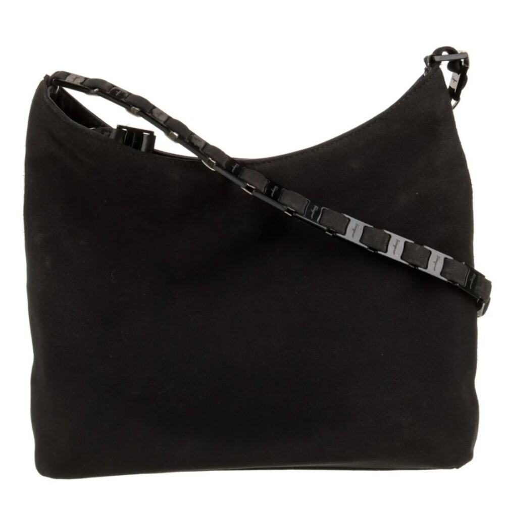 Salvatore Ferragamo Black Nylon Shoulder Bag with Chain Strap MSRP $460 EUC